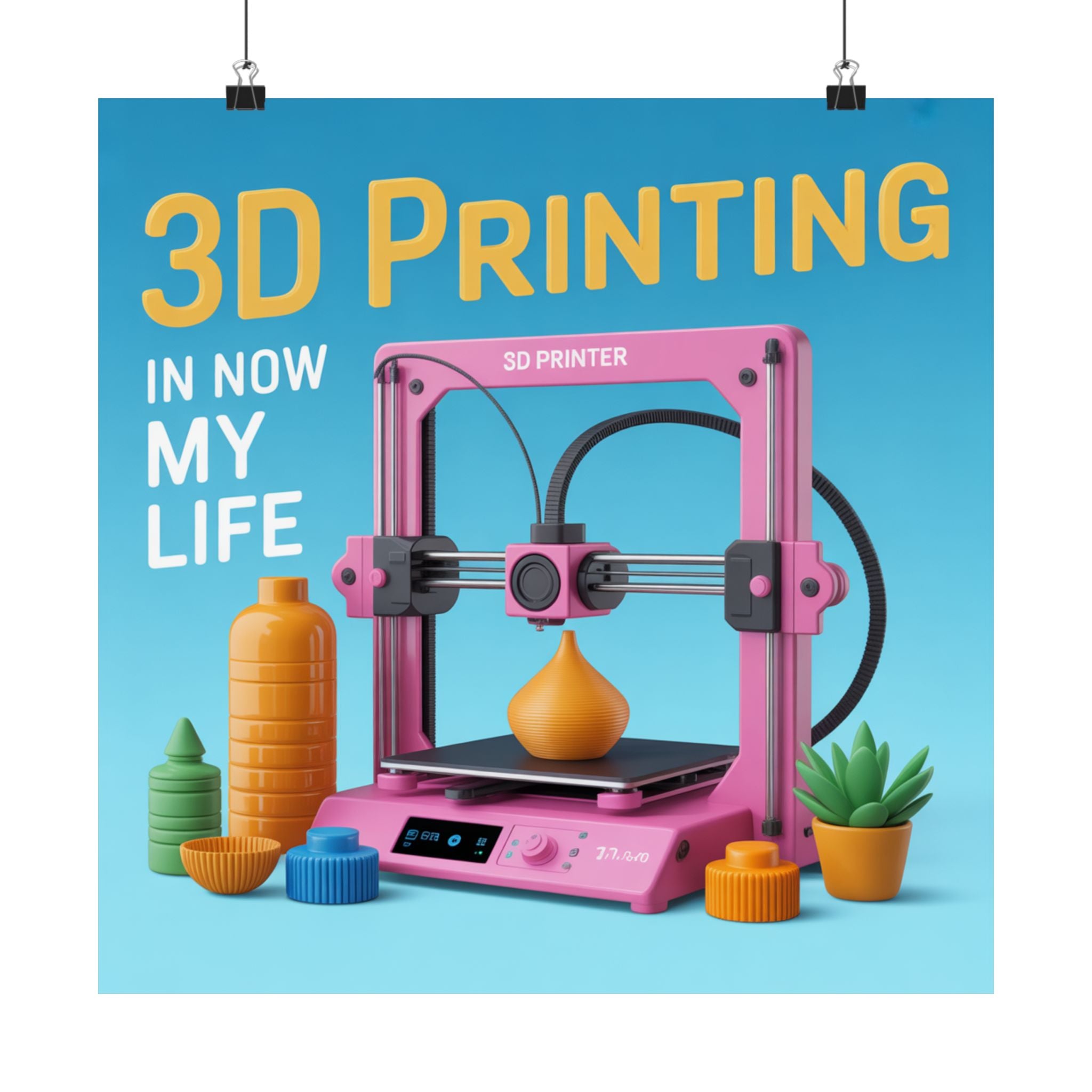 3D Printing Poster Matte Vertical Poster | 3D Printer Illustration, Tech Decor