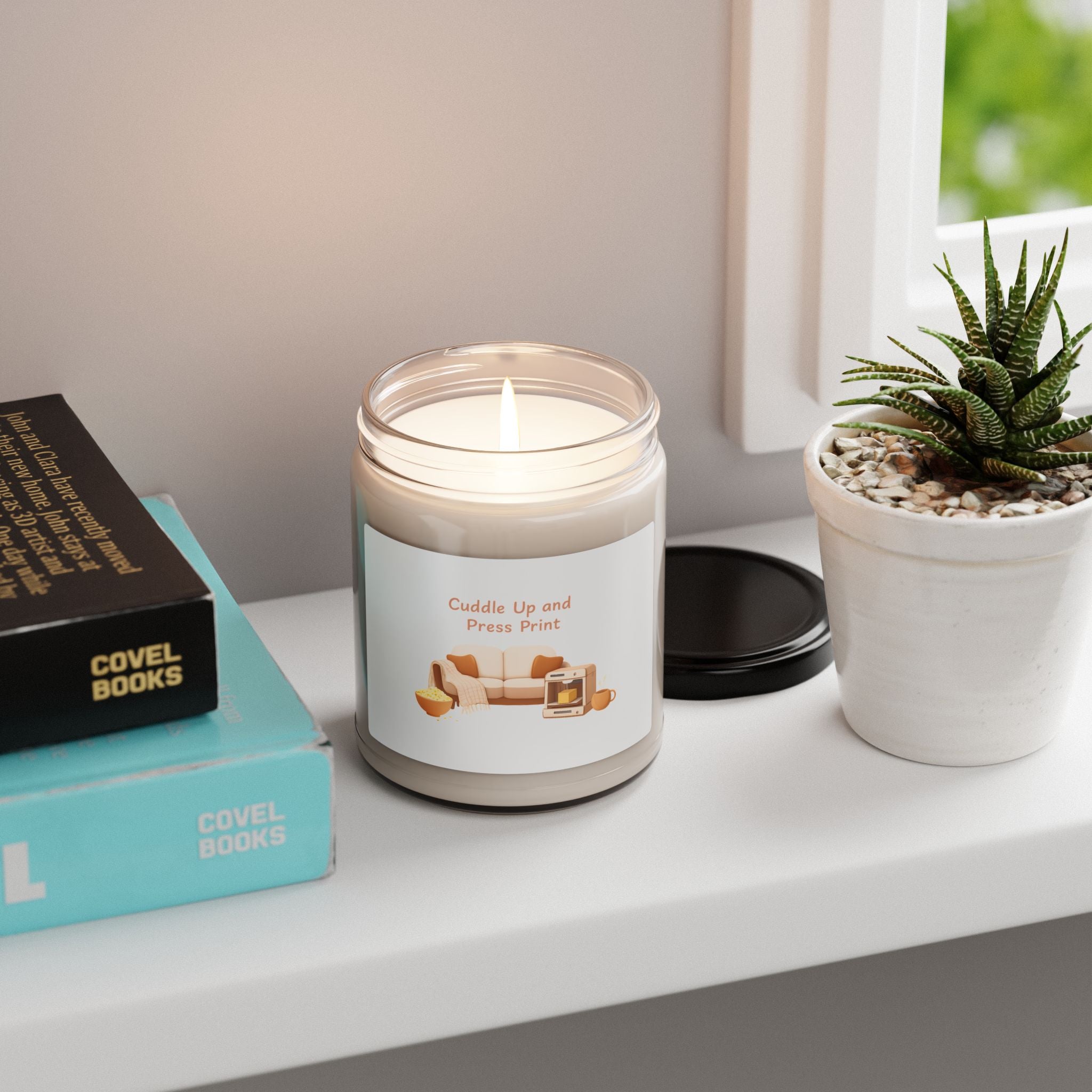 Cuddle Up and Press Print Candle, Soy Jar Candle | Cozy Movie-Night Vibes, Hygge