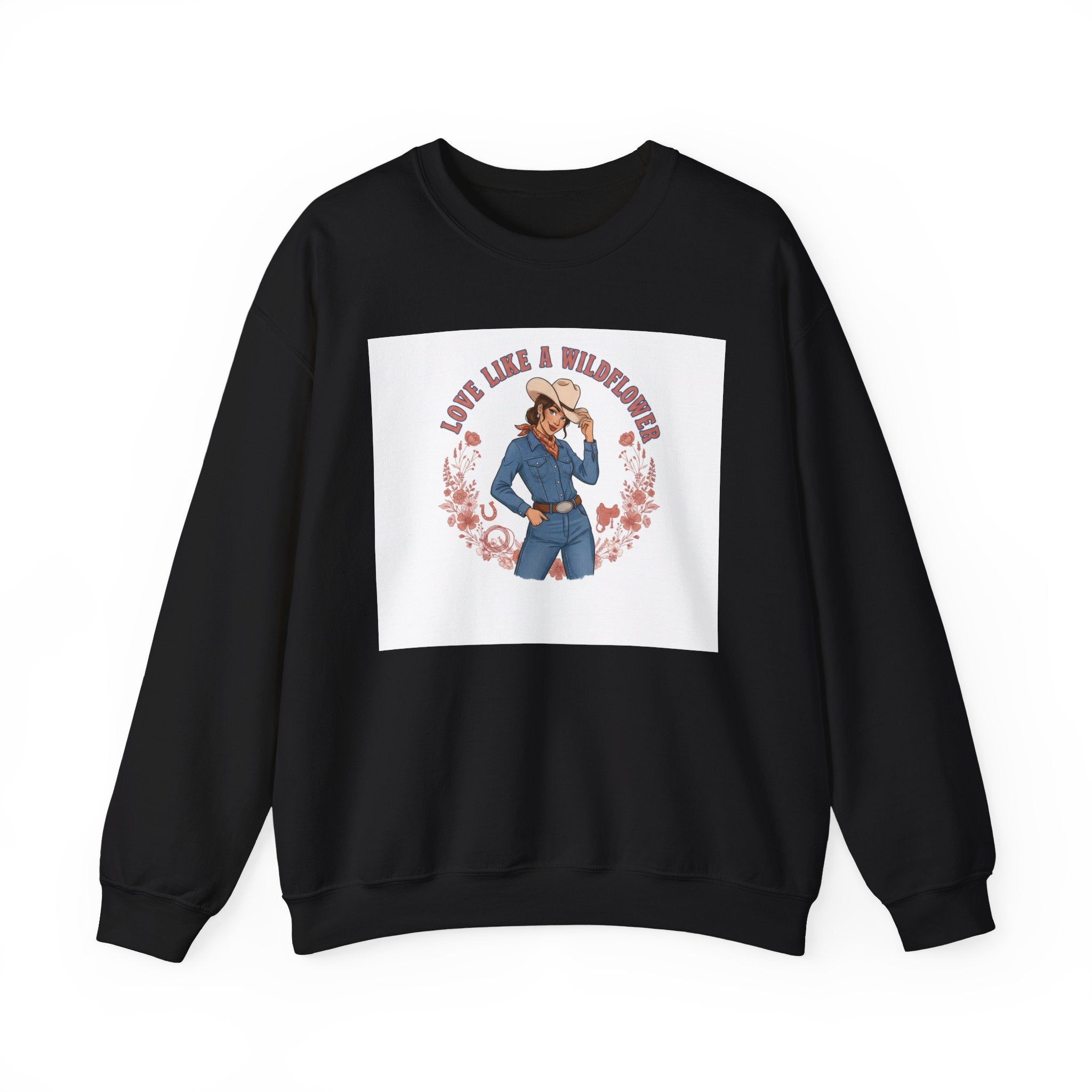 Cowgirl Love Badge Crewneck | Western Valentine, Boot Heart Design