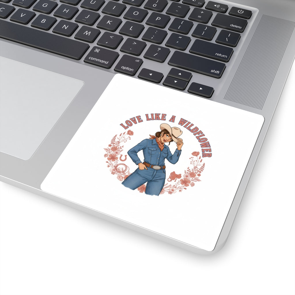 Love Like a Wildflower Kiss-Cut Sticker | Western Valentine, Cowgirl Boot Heart