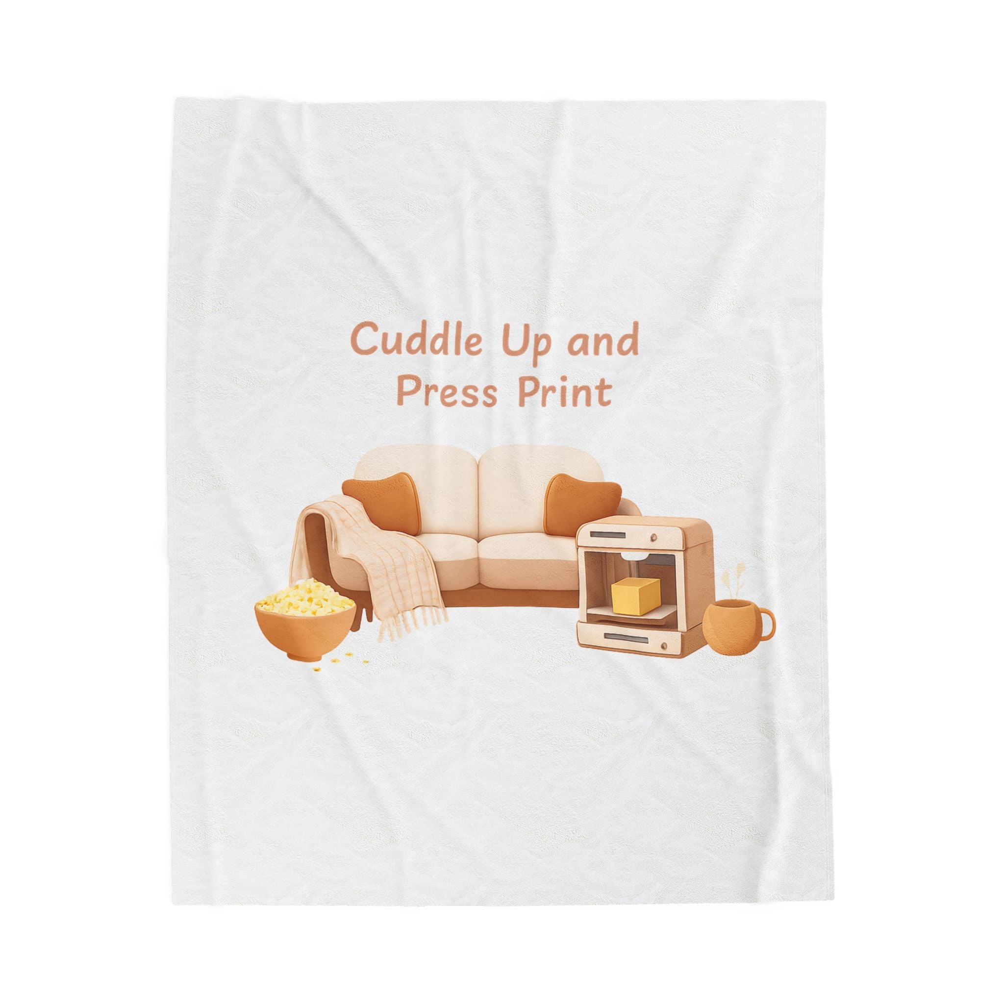 Cuddle Up and Press Print Velvet Throw Blanket | cozy night art, hygge vibes