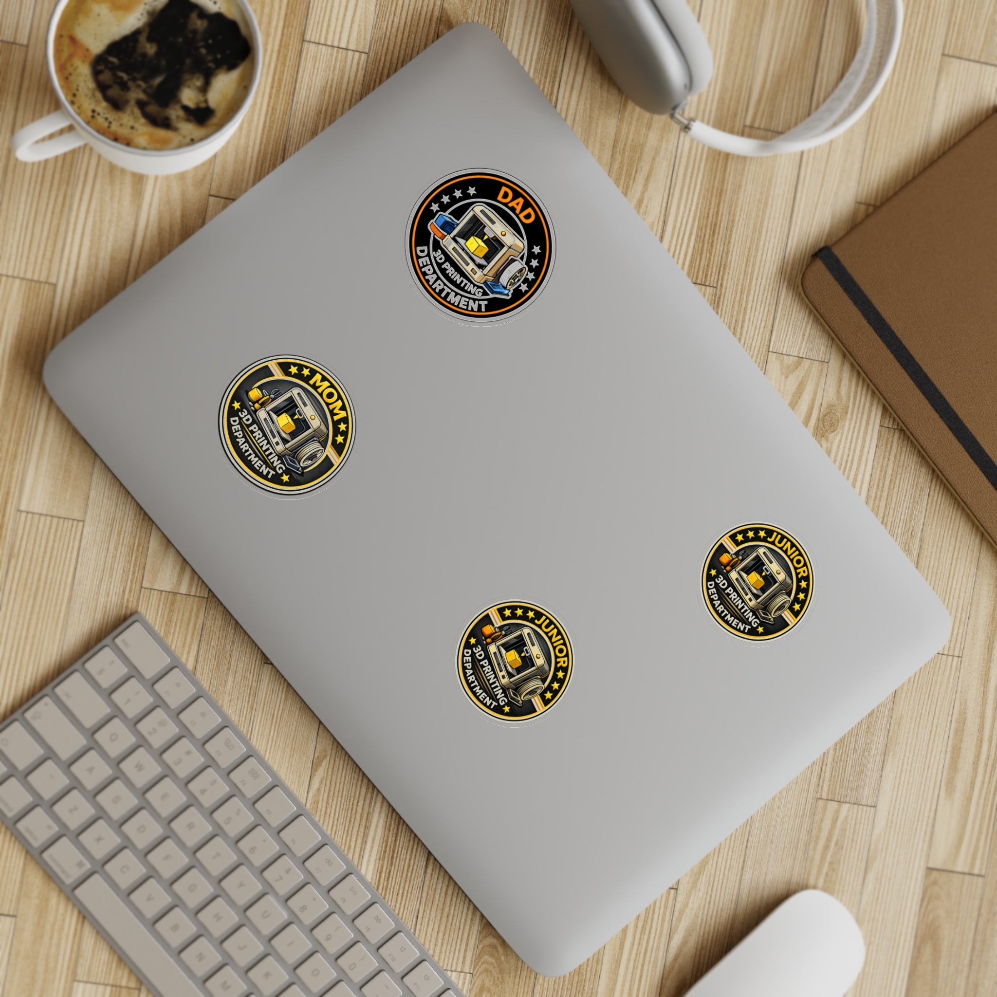 3D Printing Department Sticker Sheet, Sticker Set | Dad Mom Junior Holographic Badges