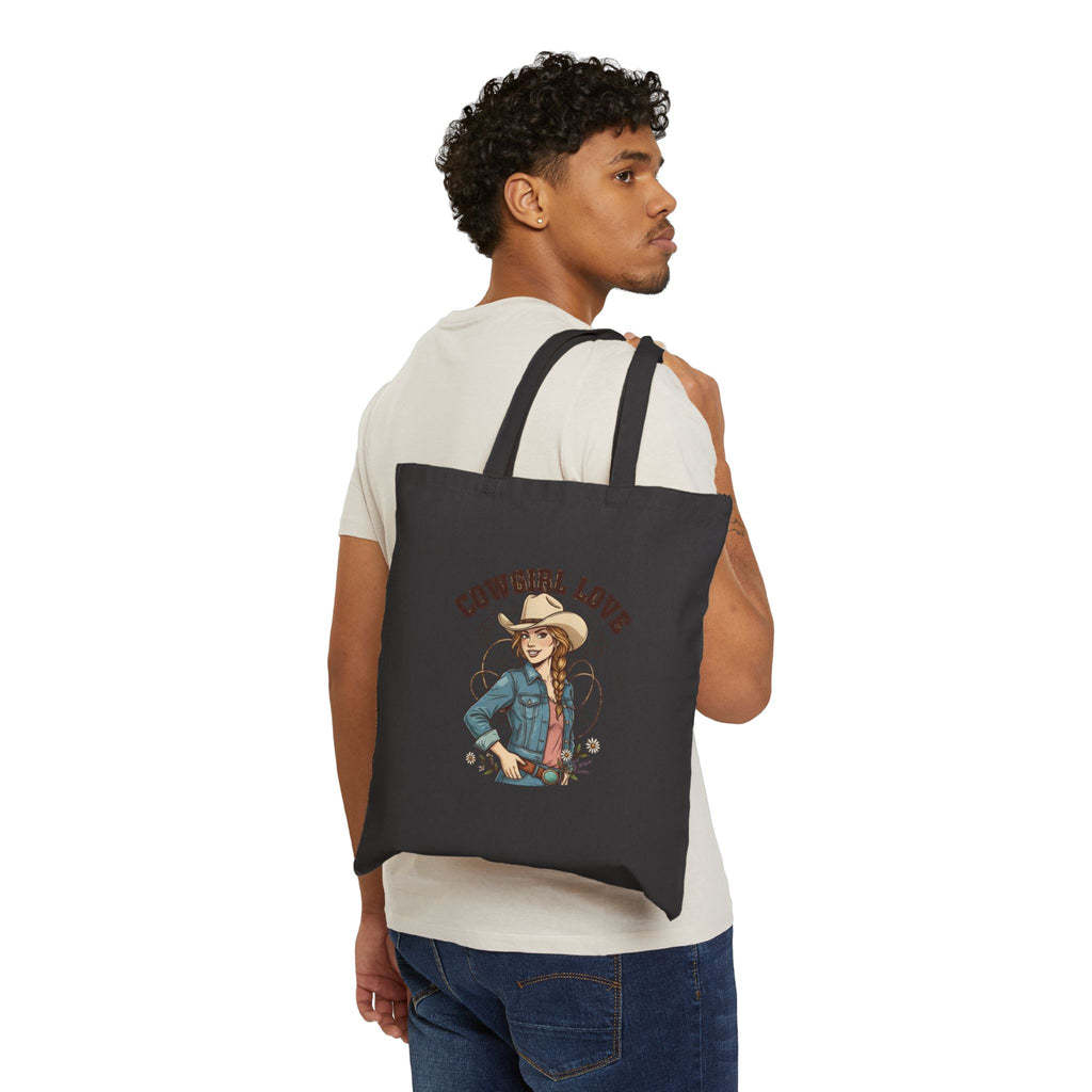 Cowgirl Love Tote | Western Valentine canvas tote, boot heart bandana